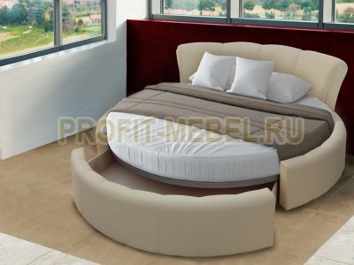 Интерьерная круглая кровать с ящиком с искусственной кожей Аура по цене производителя 59070 руб. в наличии на 09.05.2024